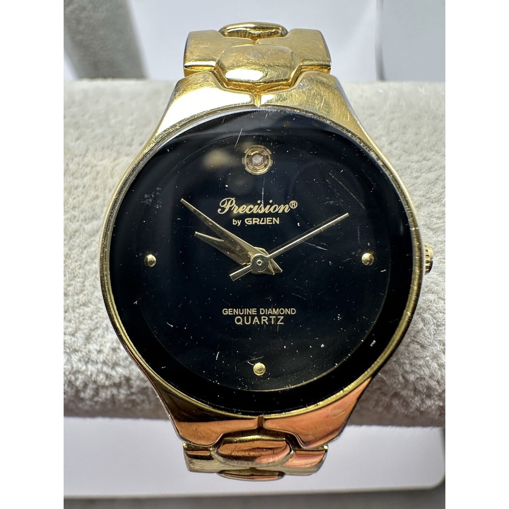 Precision By Gruen‎ GP3060 Ladies Watch 27MM 6.25" New Battery Gold Tone Q